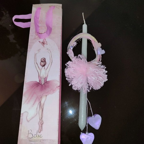 Easter candle handmade with wreath and pom poms, new