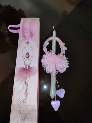 Easter candle handmade with wreath and pom poms, new