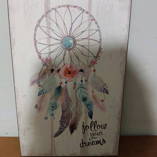 Dreamcatcher decorative art print on wooden base 25×40 cm like new