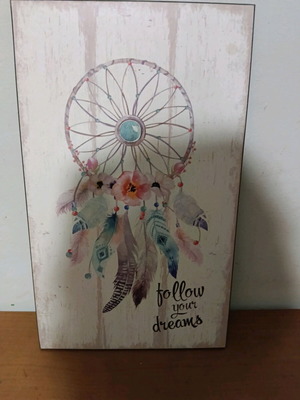 Dreamcatcher decorative art print on wooden base 25×40 cm like new