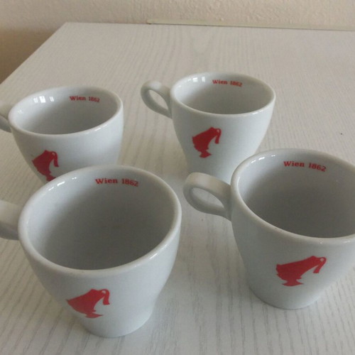 Julius Meinl Porcelain Coffee Cups Set of 4 used, classic Meinl Boy