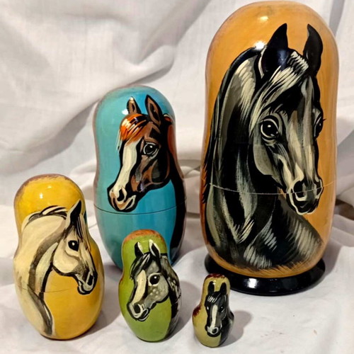 Russian Matryoshka Horses Set of 5 Hand Painted Nesting Dolls 17cm