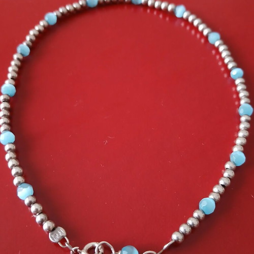 Anklet with 925 silver beads and blue beads, like new, 24 cm diameter