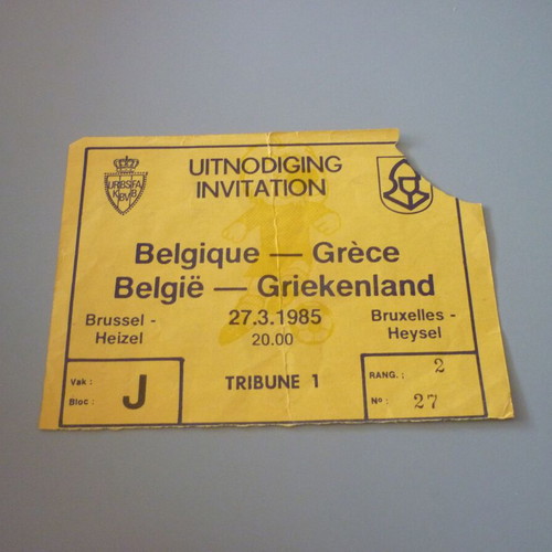Belgium vs Greece National Football Ticket Invitation 27/03/1985
