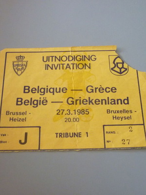 Belgium vs Greece National Football Ticket Invitation 27/03/1985