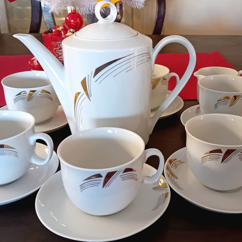 Bohemia porcelain tea set like new, white with gold leaf decoration
