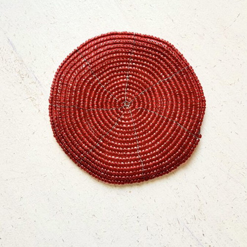Set of 6 retro handmade coasters with red beads and wire