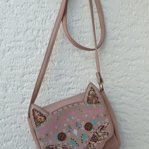 Accessorize children's leather bag used, crossbody, pink with fox design