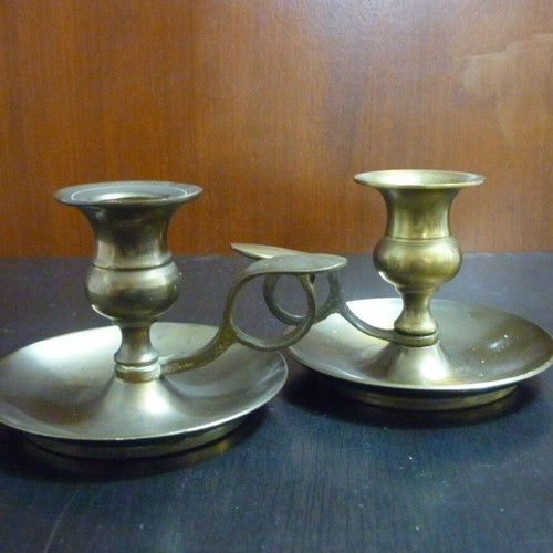 Brass lantern-style candlesticks used, set of 2