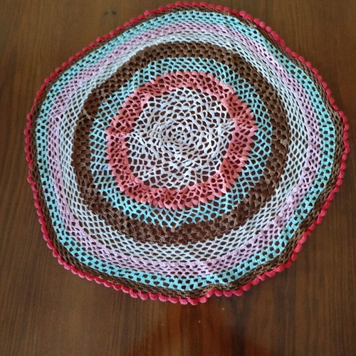 Round crochet doily used, embroidery 0.50cm