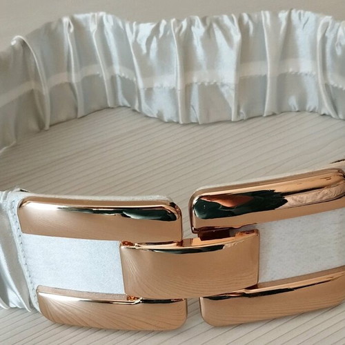 Satin belt off-white elastic with gold buckle like new adjustable