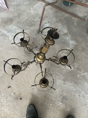 Antique brass chandelier used, needs rewiring and restoration