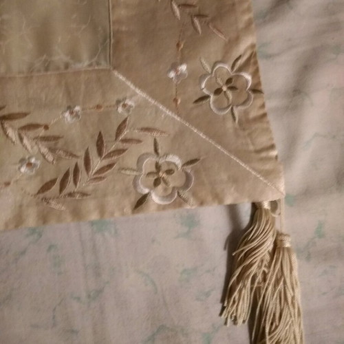 Organza runner new with machine embroidery in pale colors 170×47cm
