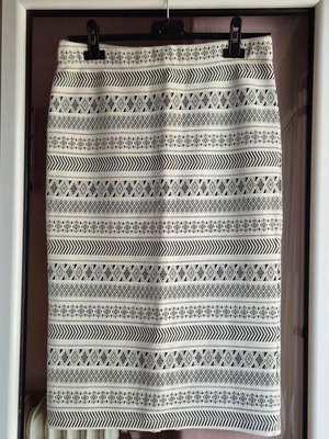 Busen skirt with ethnic pattern new, black and white, size M