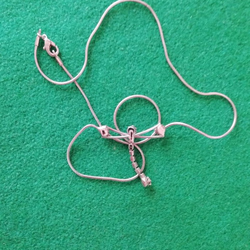 Steel dragonfly necklace silver color with clear zircon new
