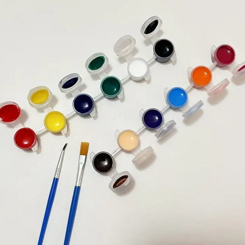 Set of 12 acrylic paints with 17 painting brushes and 2 mini palettes new