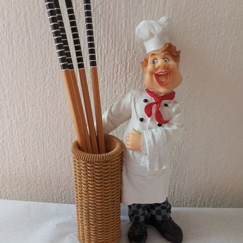 Chef figure chopstick holder with wooden chopsticks