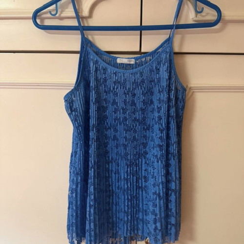 Zara lace top with pleated details, like new, royal blue