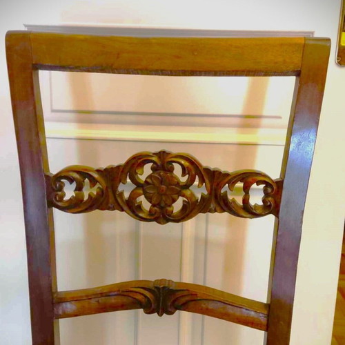 Set of 2 handmade office armchairs used, solid walnut wood with carvings