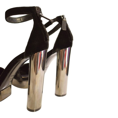 Tom Ford black velvet gunmetal platform sandals EU 37
