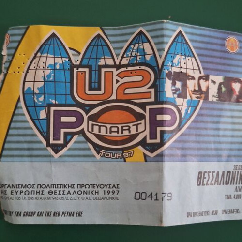 U2 Collectible Ticket and Official Concert Map used, Thessaloniki 1997