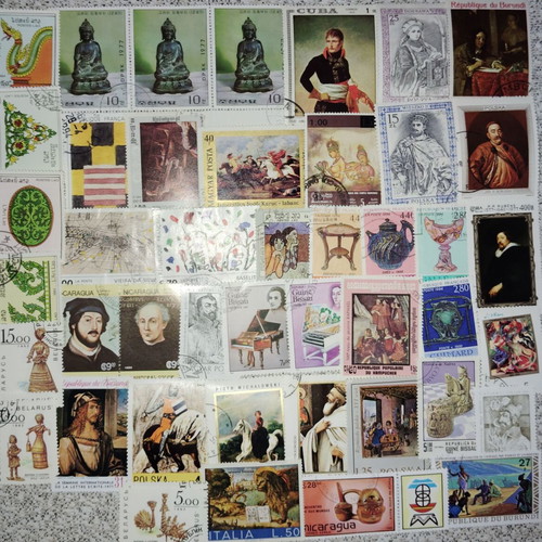Thematic stamps collection with art and paintings