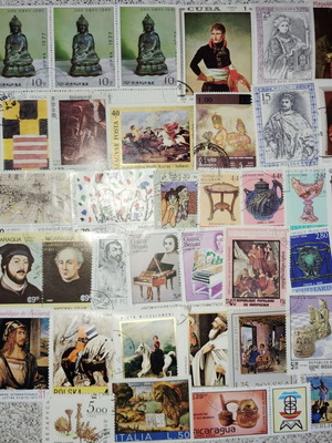 Thematic stamps collection with art and paintings