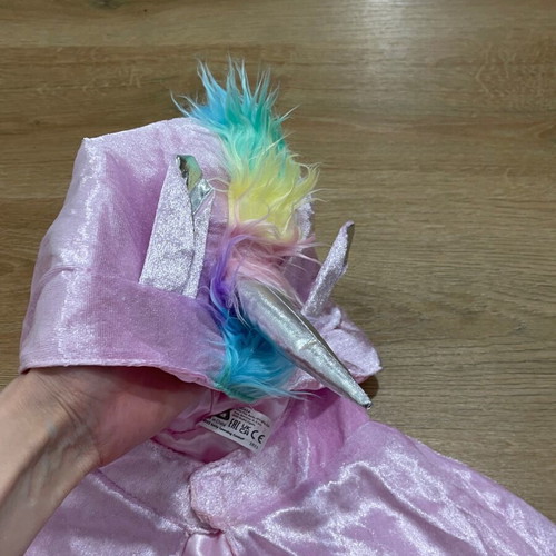 Kids unicorn costume used, pink with colorful fur details