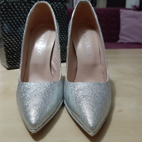 Sagiakos silver high heels new, leather, size 37, 11 cm