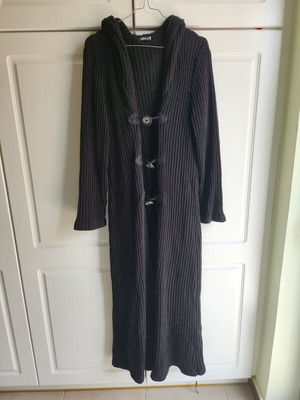 Women's black knitted long cardigan with buttons and hood like new, size L-XL
