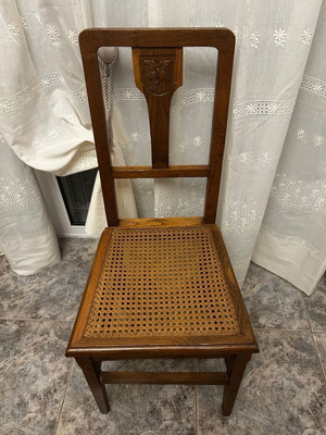 Handmade walnut wood chairs with wicker seat like new, set of 2