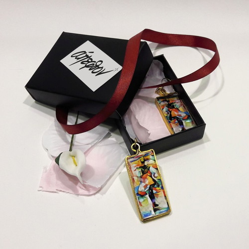 Amoda I handmade earrings with abstract design, multicolor, gold-tone