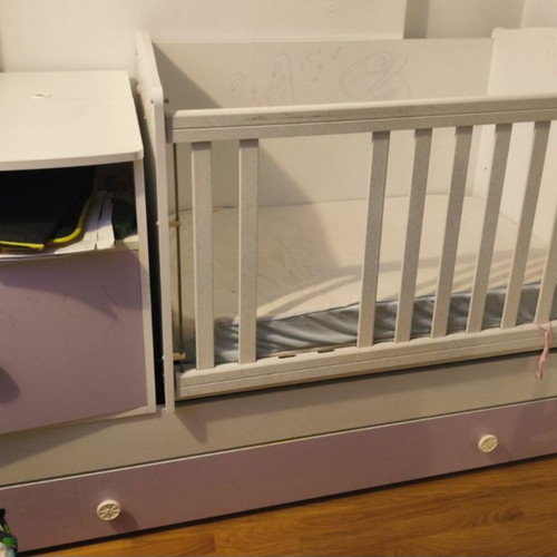 Baby crib used with mattress, drawer and cabinet