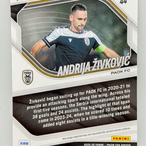 Panini FIFA Prizm 2025/26 Andrija Živković #44 PAOK Silver Prizm Refractor card new