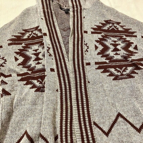 Wool cardigan burgundy-gray with hood like new, size S