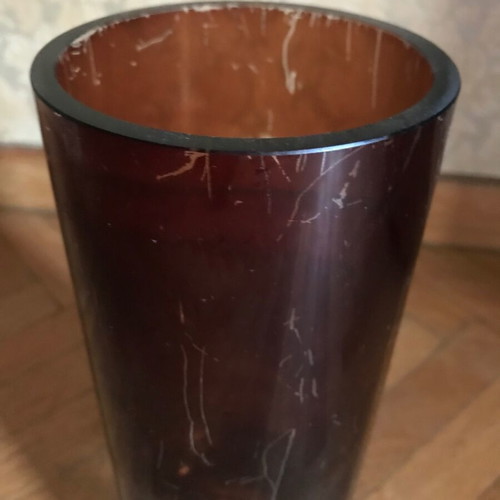 Glass vase brown used, retro table decoration
