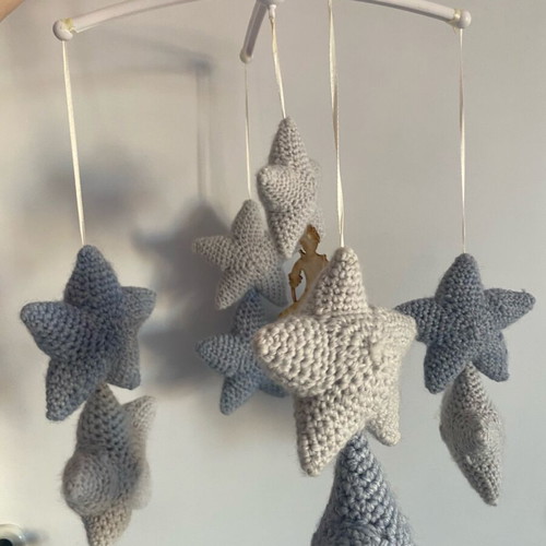 Handmade musical baby mobile with little prince and blue stars used