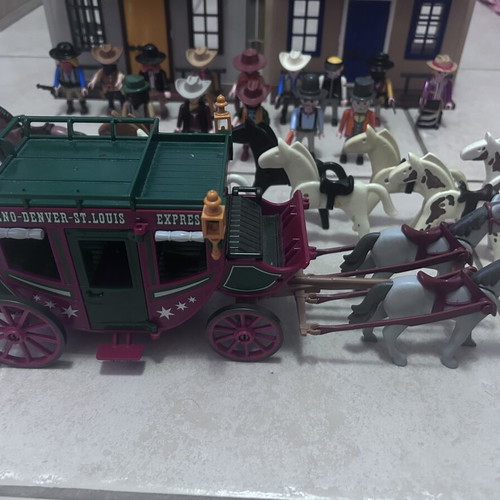 Playmobil Western set with sheriff office, bank, stagecoach, cowboys, horses, accessories