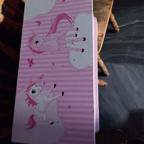 Wooden unicorn toy box with defect