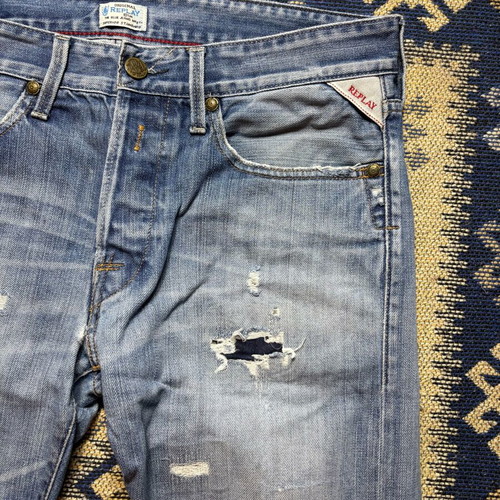 Replay vintage skinny jeans men's medium like new, blue with rips