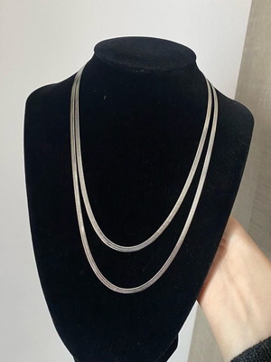 Double stainless steel snake chain layering necklace new silver