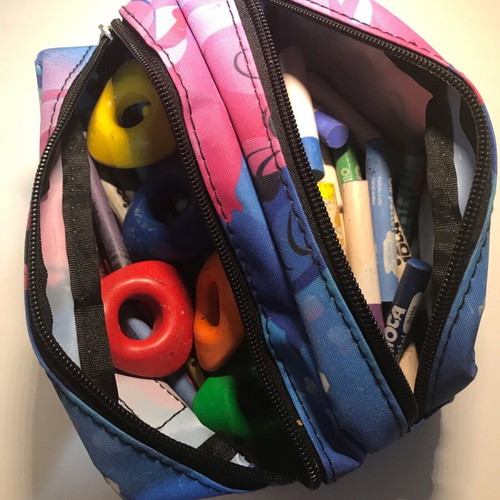 Crayon set with case used, assorted shapes and colors