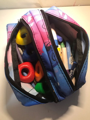 Crayon set with case used, assorted shapes and colors
