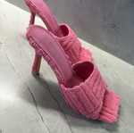 Barbie Pink Terry Towelling Square-Toe Heeled Mules Size 38 New