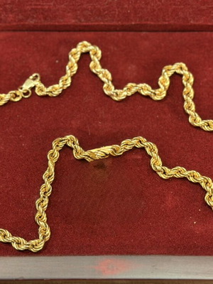 18K gold rope chain necklace, 22.2g