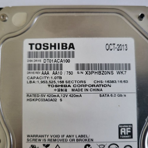 Toshiba DT01 1TB HDD 3.5" hard drive used