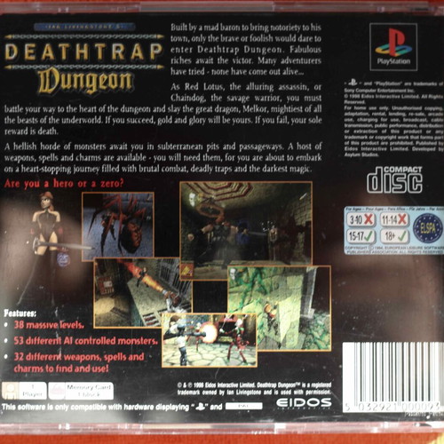 Deathtrap Dungeon PlayStation 1 used, complete English, black version
