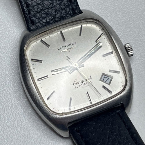 Longines Conquest Automatic watch used with black leather strap