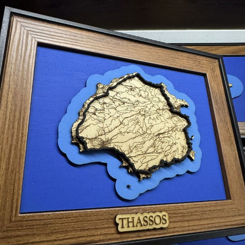 3D Thassos Island Map custom made wooden decor 20x25cm