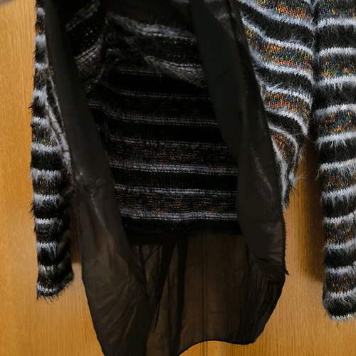 Women's long-sleeve sweater like new with black transparent fabric, size S